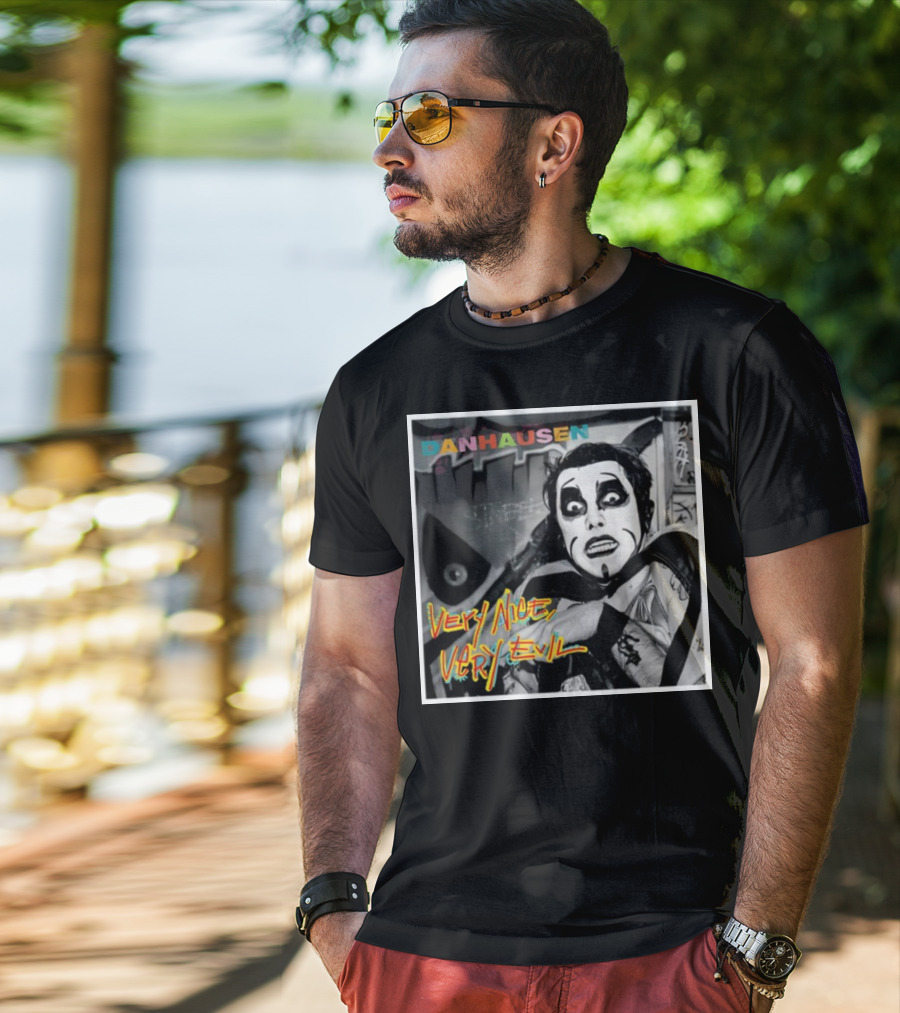 Danhausen Very Nice Very Evil Retro Comic Style Black And White Graffiti Background T-Shirt
