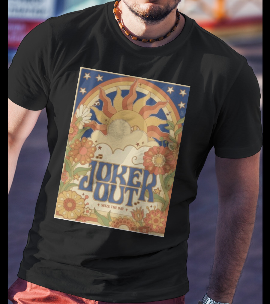 Joker Out Seize The Day Retro Floral Sunburst T-Shirt