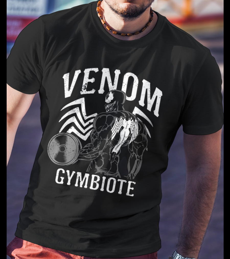 Venom Gymbiote Workout Bodybuilding Fitness Icon With Dumbbell And Spider T-Shirt