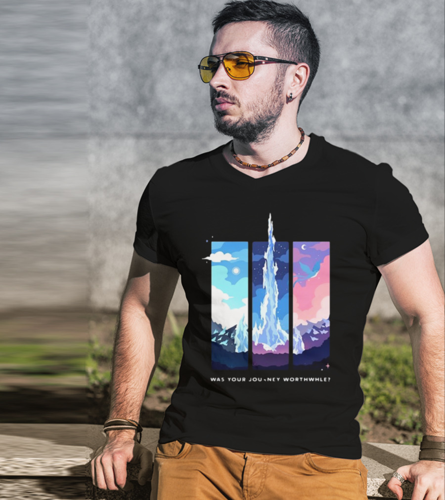 Was Your Journey Worthwhile Cosmic Mountain Sky Triptych T-Shirt