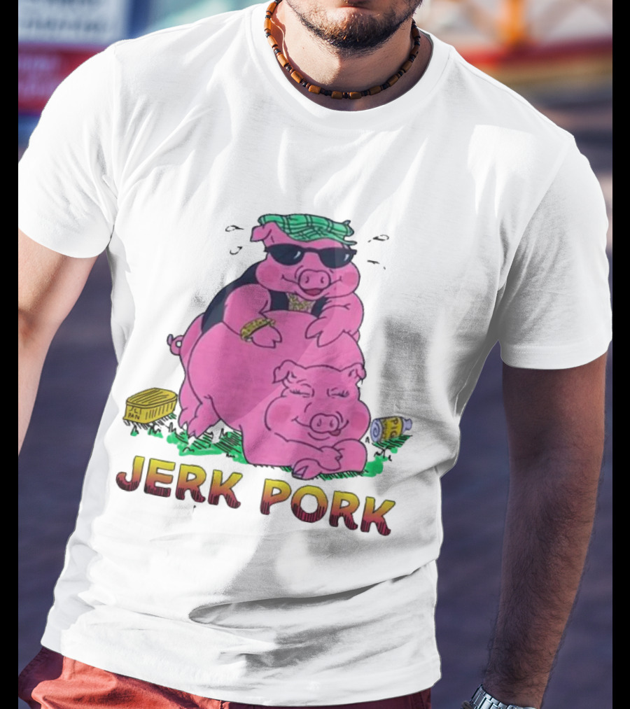 Jerk Pork Cartoon Pigs With Sunglasses And Gold Chain T-Shirt