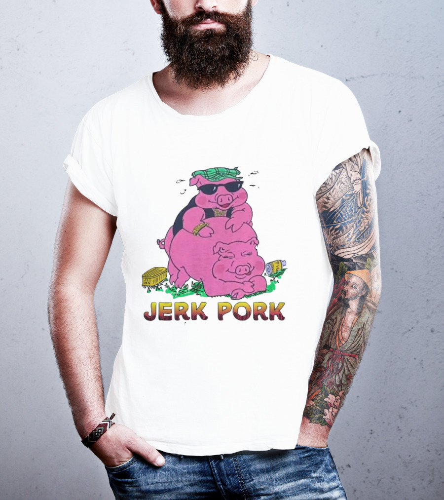 Jerk Pork Cartoon Pigs With Sunglasses And Gold Chain T-Shirt