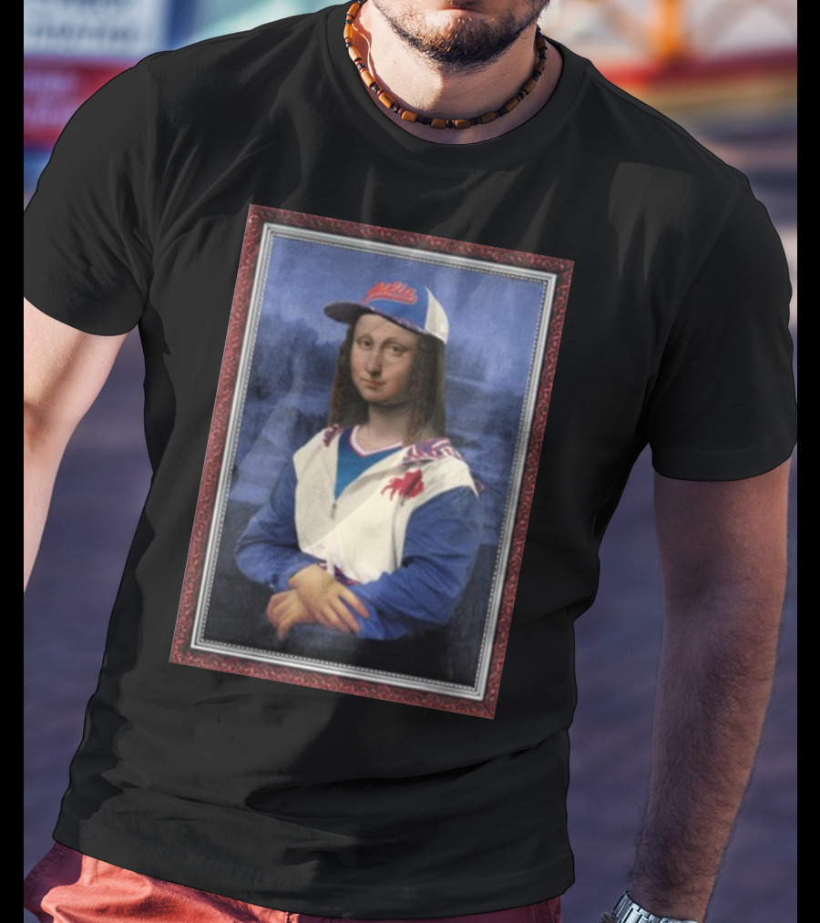 Mona Lisa With Buffalo Sports Cap And Jacket T-Shirt