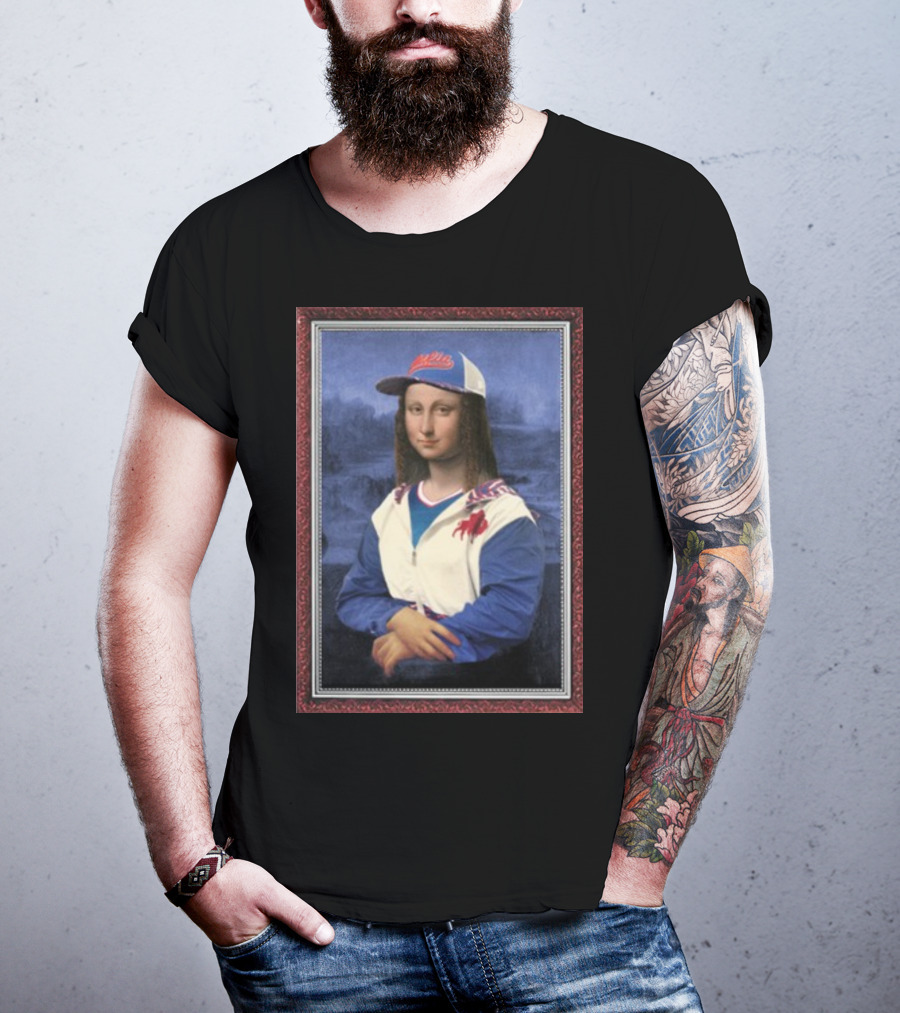 Mona Lisa With Buffalo Sports Cap And Jacket T-Shirt