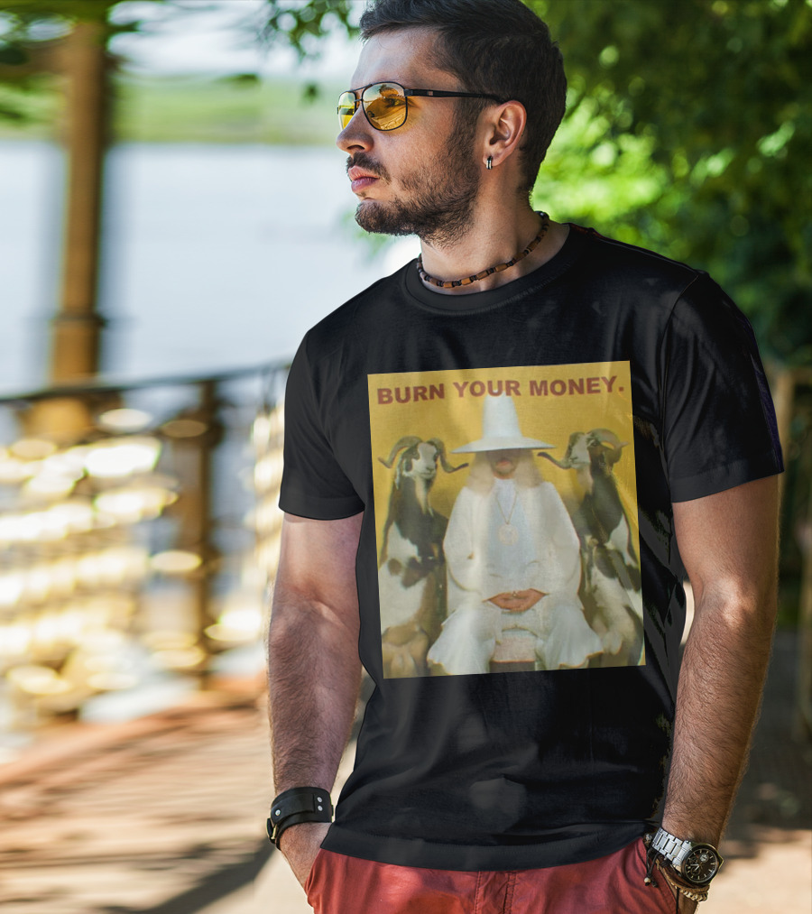 BURN YOUR MONEY White Suit Man With Goats T-Shirt