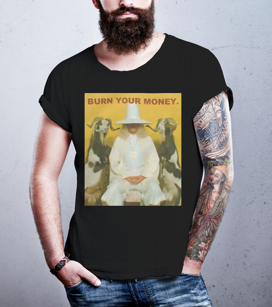 BURN YOUR MONEY White Suit Man With Goats T-Shirt
