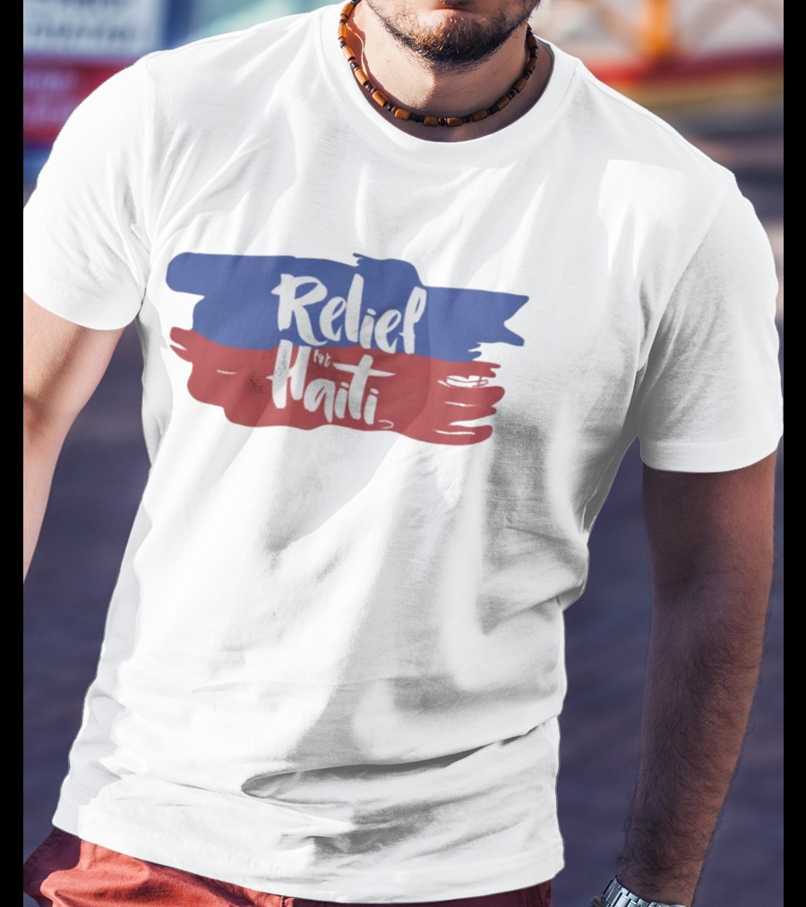 Relief For Haiti Blue And Red Brush Stroke T-Shirt