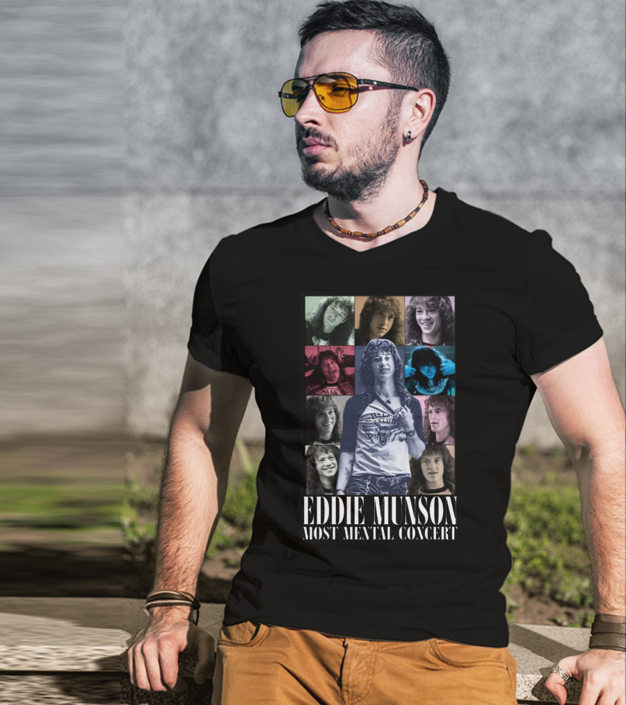 Eddie Munson Most Mental Concert Collage With Iconic Moments T-Shirt