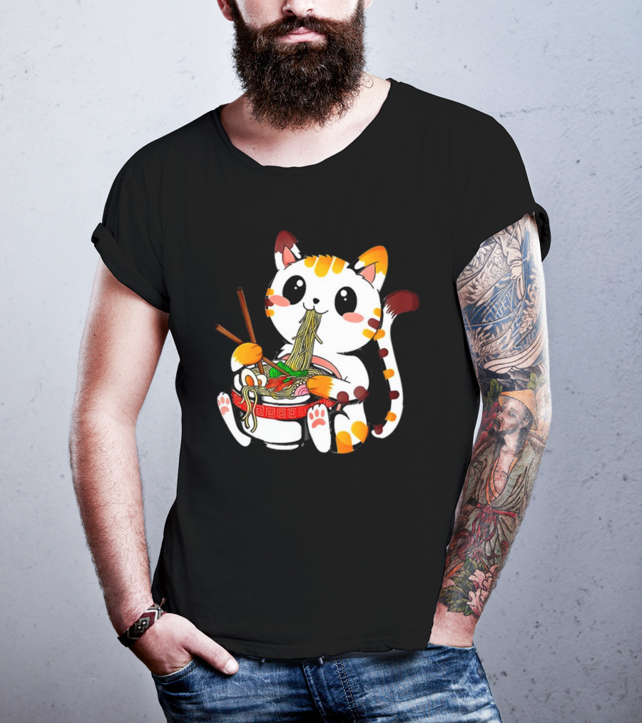 Furia Hiswattson Cat Enjoying Ramen Bowl With Chopsticks T-Shirt