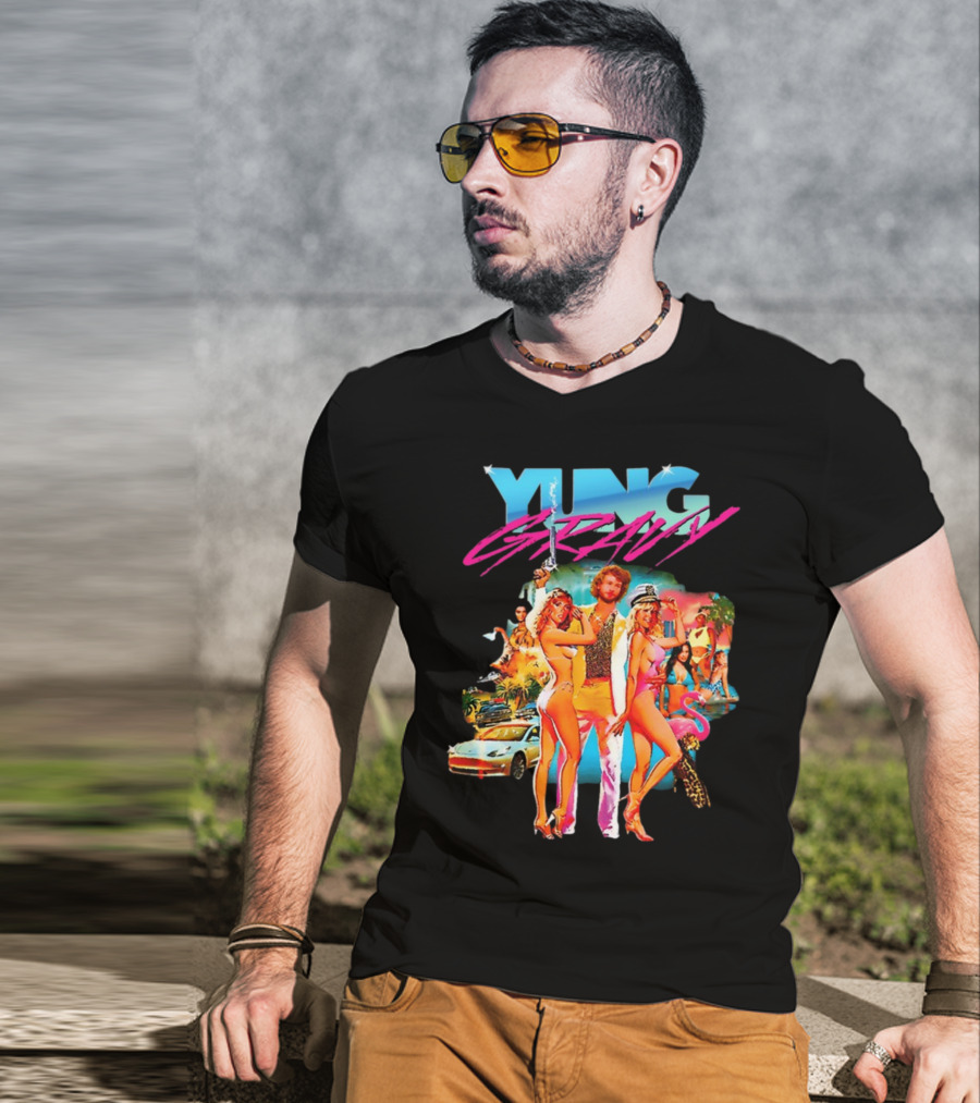 Yung Gravy Retro Miami Vice Aesthetic Vibrant Party Scene T-Shirt