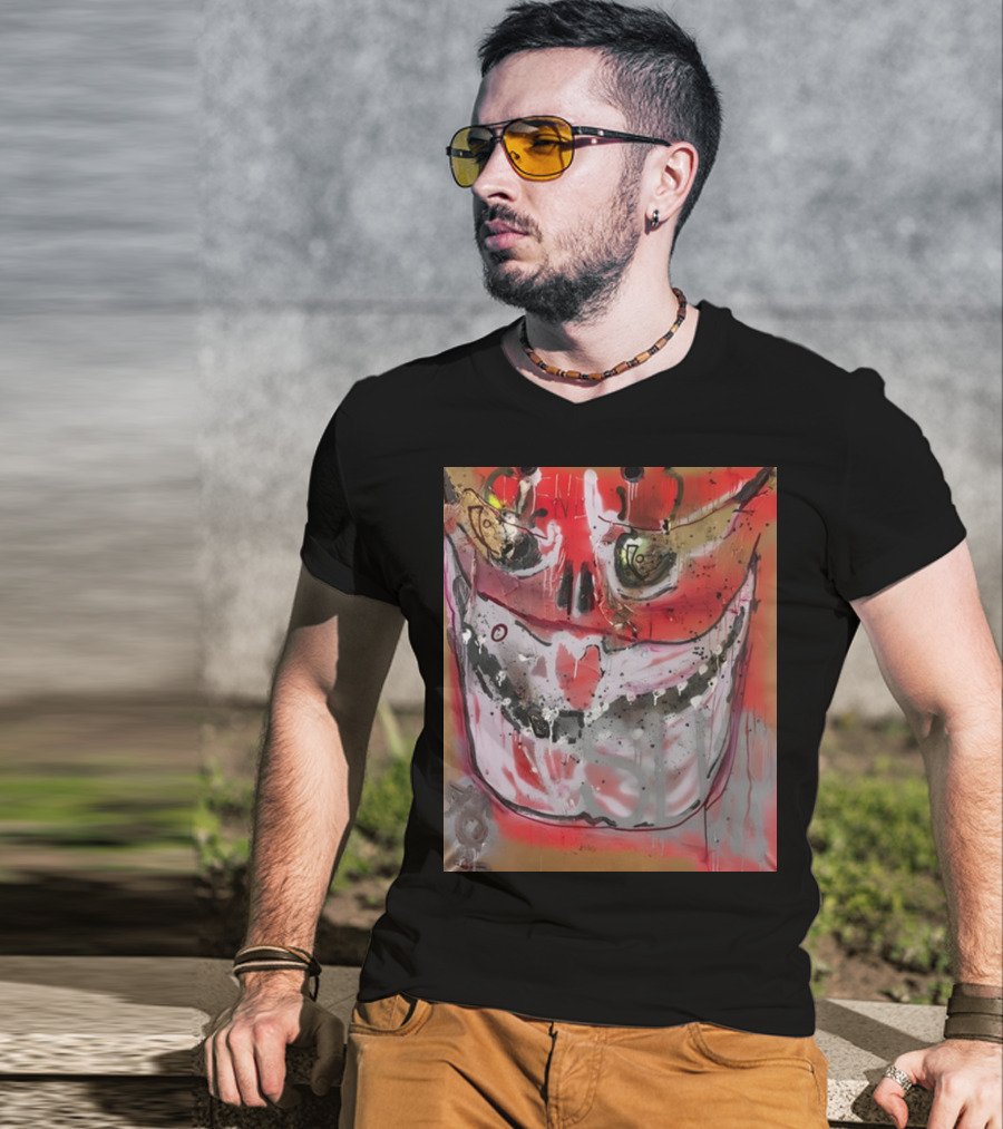 Mutant Ochre Skull Graffiti Drip T-Shirt