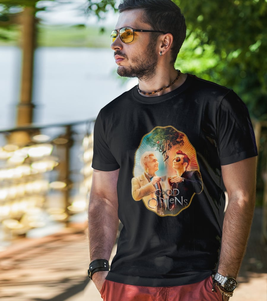 Good Omens A Toast To The World With Angel And Demon Under Tree T-Shirt