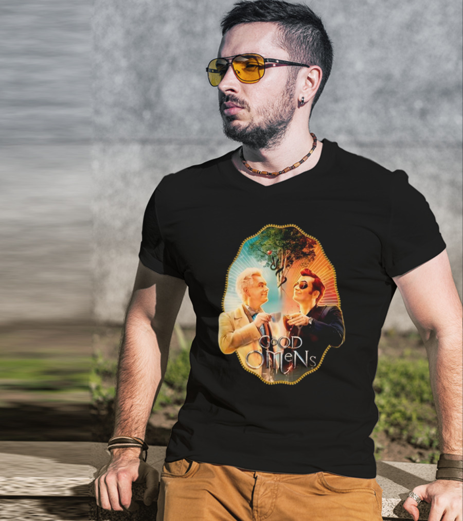 Good Omens A Toast To The World With Angel And Demon Under Tree T-Shirt