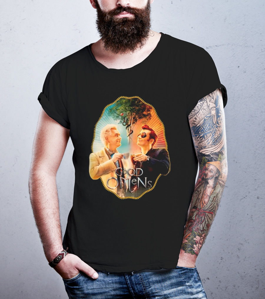 Good Omens A Toast To The World With Angel And Demon Under Tree T-Shirt