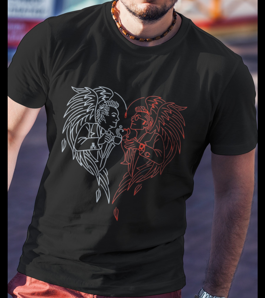 Good Omens A Toast To The World Angel And Demon With Wings In Heart Shape T-Shirt