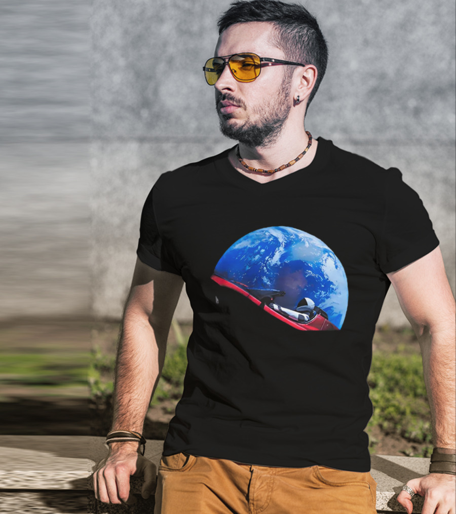 Spacex Starman In Tesla Roadster Orbiting Earth T-Shirt