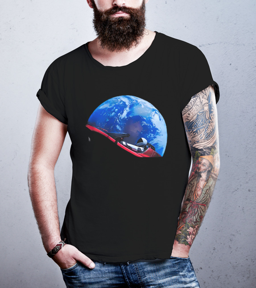 Spacex Starman In Tesla Roadster Orbiting Earth T-Shirt