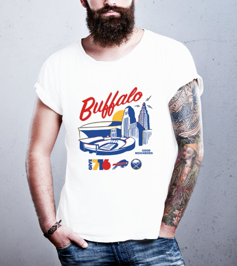 Buffalo Good Neighbors Skyline Give 716 Sabres Bills Elements T-Shirt