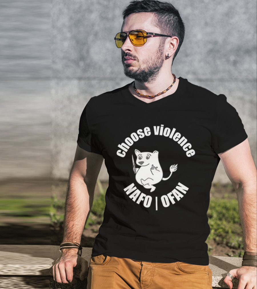Choose Violence Nafo Ofan Knife-Wielding Cartoon Character T-Shirt