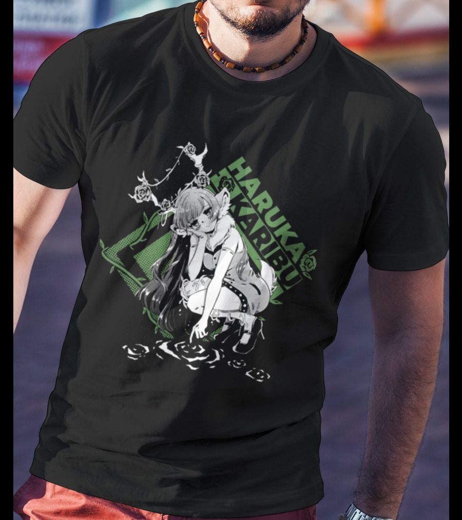 HARUKA KARIBU Manga Style Girl With Deer Antlers And Roses T-Shirt