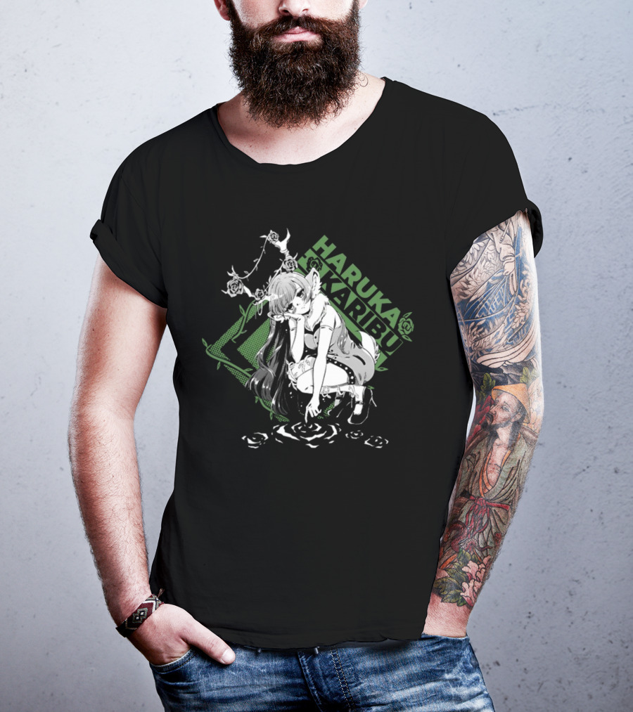 HARUKA KARIBU Manga Style Girl With Deer Antlers And Roses T-Shirt