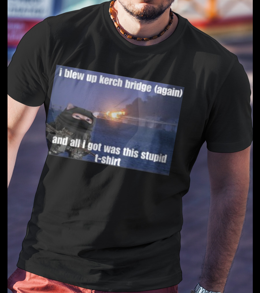 I Blew Up Kerch Bridge Again All I Got Was This Stupid T-Shirt Cat Soldier Explosion T-Shirt