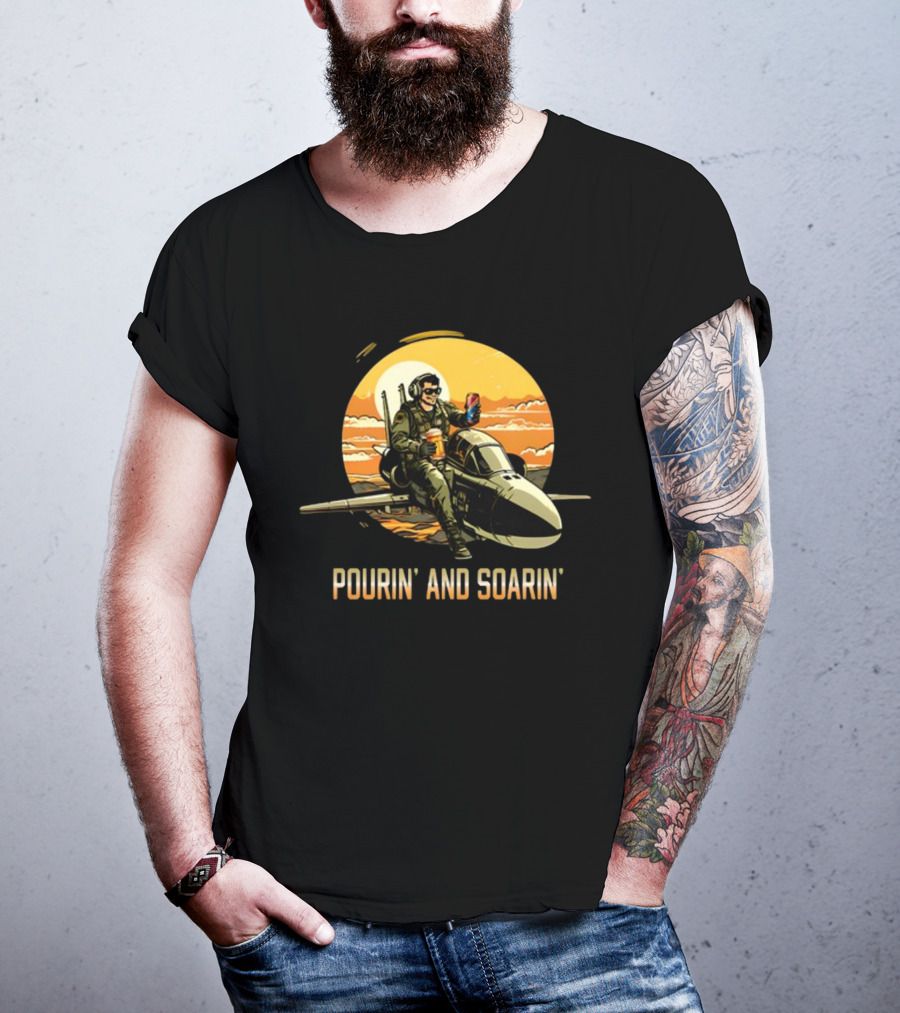 Pourin And Soarin Pilot With Drinks On Jet T-Shirt