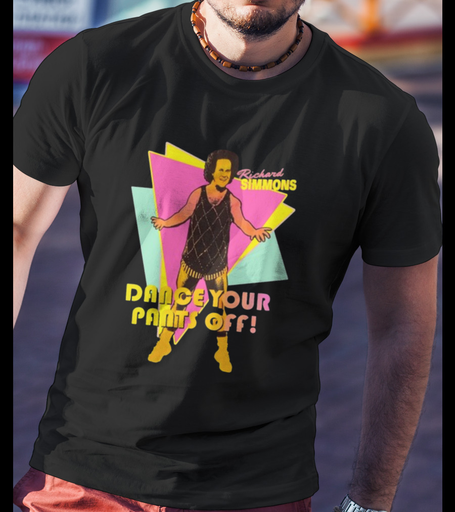 Richard Simmons Dance Your Pants Off Vintage Workout Retro Neon Triangles T-Shirt