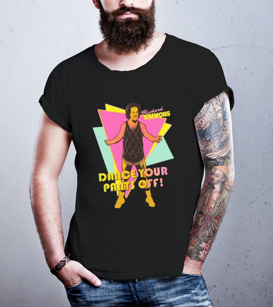 Richard Simmons Dance Your Pants Off Vintage Workout Retro Neon Triangles T-Shirt