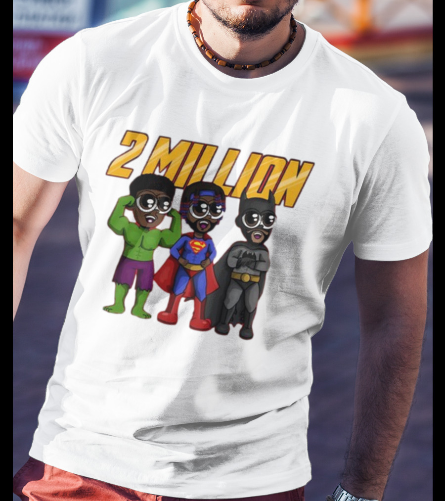 2 Million Superhero Celebration With Hulk Superman And Batman Characters T-Shirt