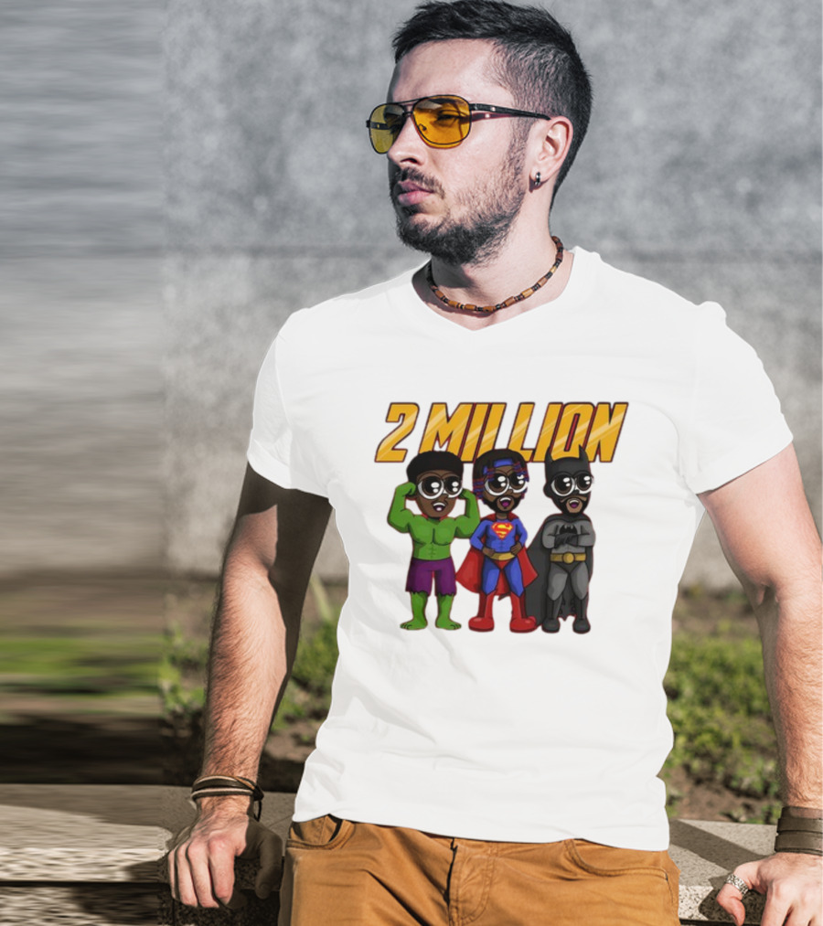 2 Million Superhero Celebration With Hulk Superman And Batman Characters T-Shirt