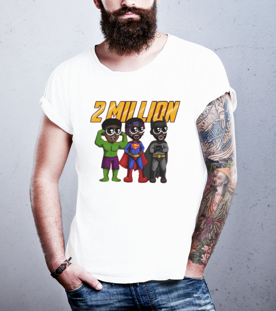 2 Million Superhero Celebration With Hulk Superman And Batman Characters T-Shirt