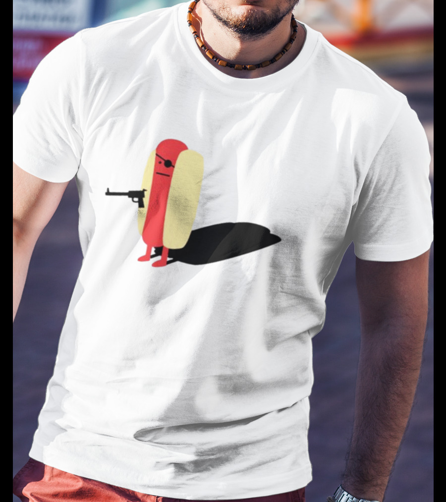 Melody Of Puns Diabolical Hot Dog With Smoking Gun And Eyepatch T-Shirt