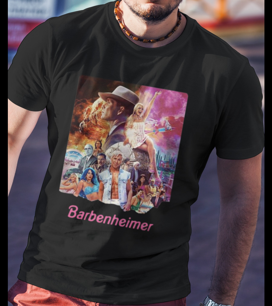 Barbenheimer Explosive Vintage Mashup In Vibrant Retro Style With Iconic Characters T-Shirt