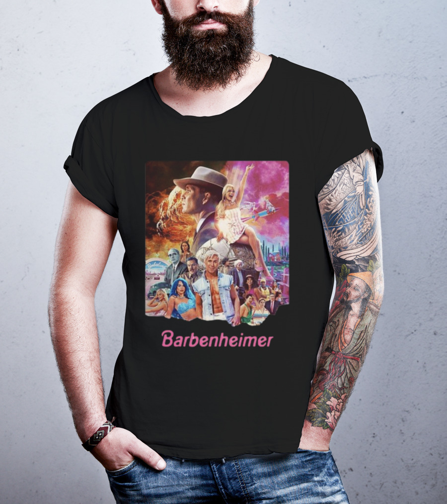 Barbenheimer Explosive Vintage Mashup In Vibrant Retro Style With Iconic Characters T-Shirt