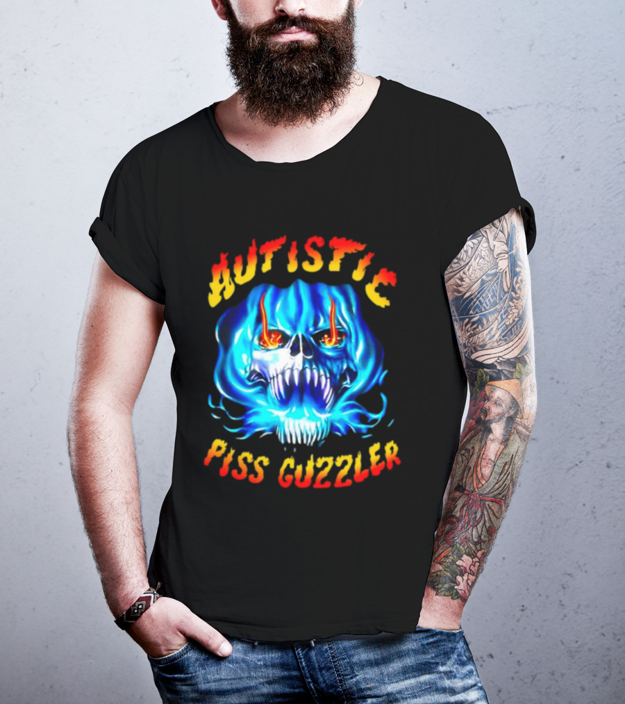 Autistic Piss Guzzler Skull Flame T-Shirt