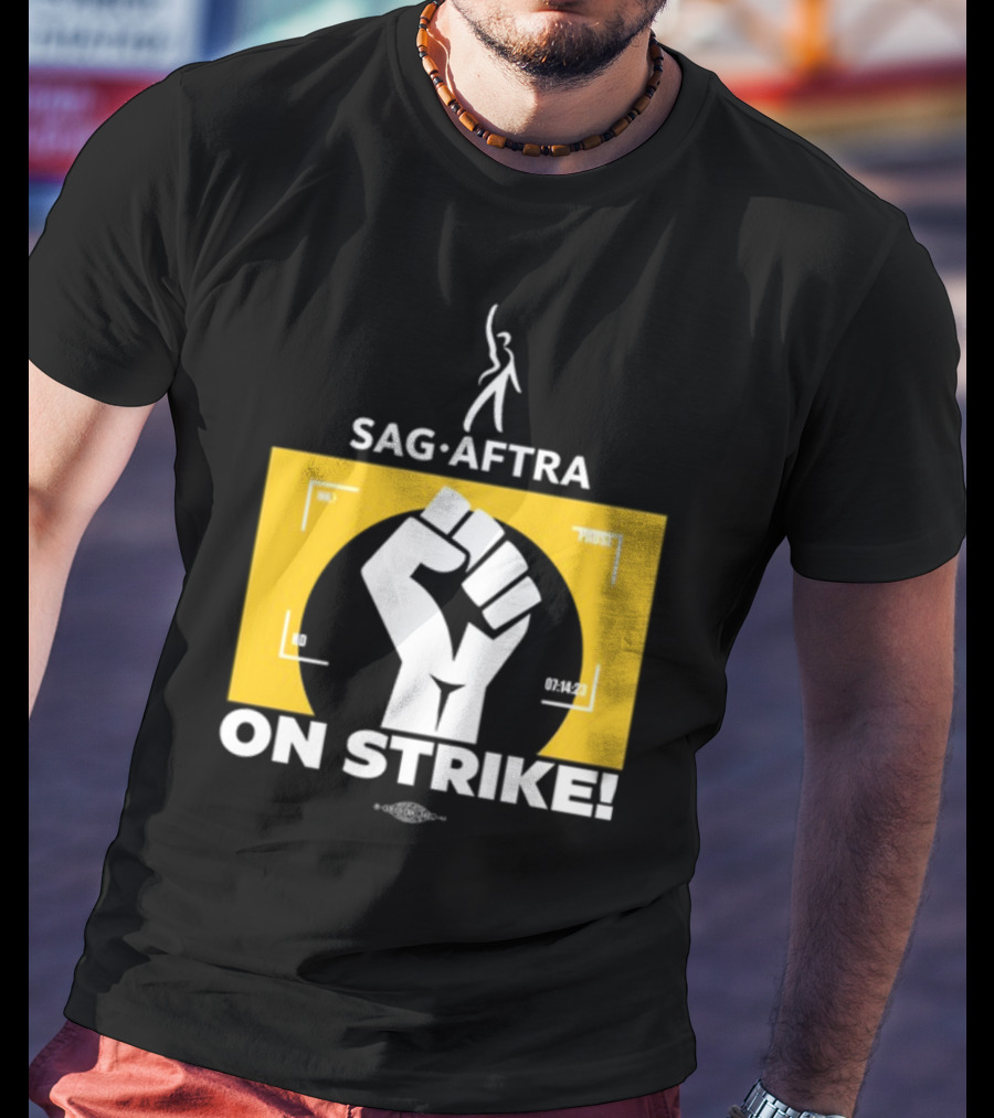 SAG-AFTRA On Strike Logo With Fist Symbol And Yellow Background T-Shirt