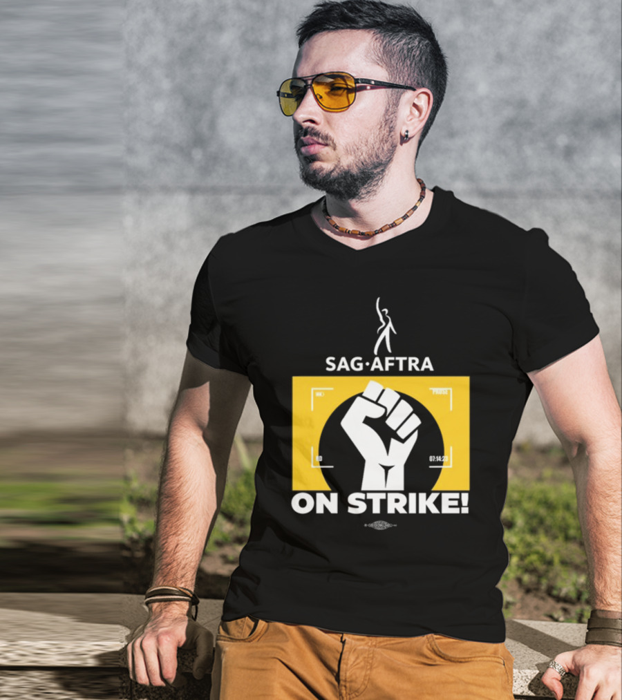 SAG-AFTRA On Strike Logo With Fist Symbol And Yellow Background T-Shirt