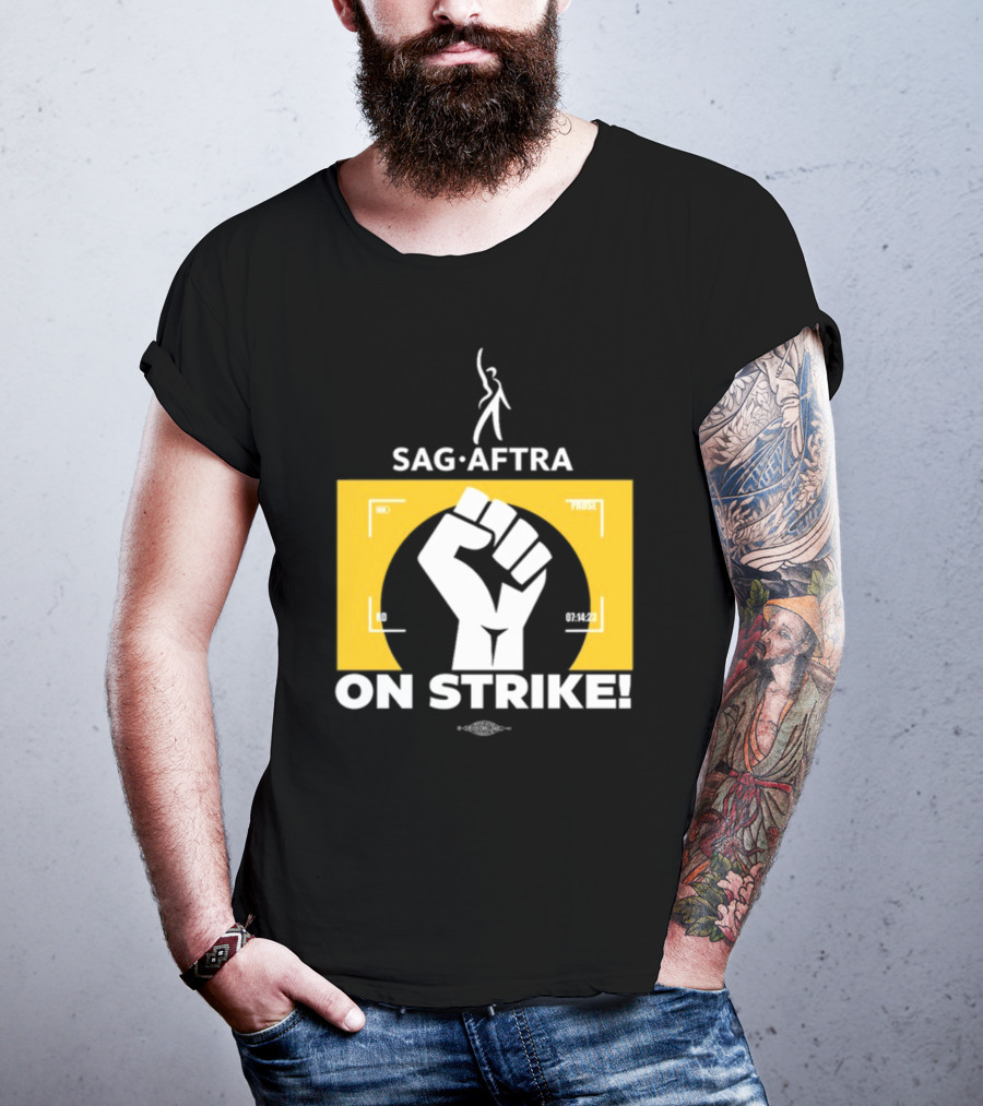 SAG-AFTRA On Strike Logo With Fist Symbol And Yellow Background T-Shirt