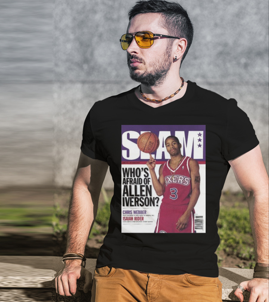 Slam Magazine Cover: Allen Iverson In Sixers Jersey With Who's Afraid Of Allen Iverson Headline T-Shirt