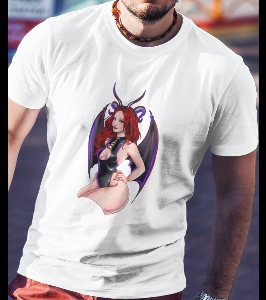 Diablo Madame Red-Haired Demoness With Horns And Wings T-Shirt