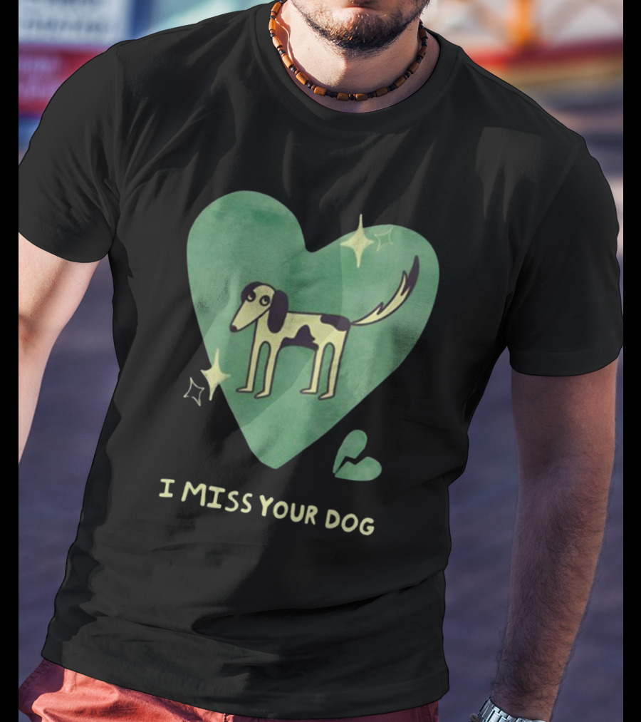 I Miss Your Dog Heart Shape Stars Black And Green T-Shirt