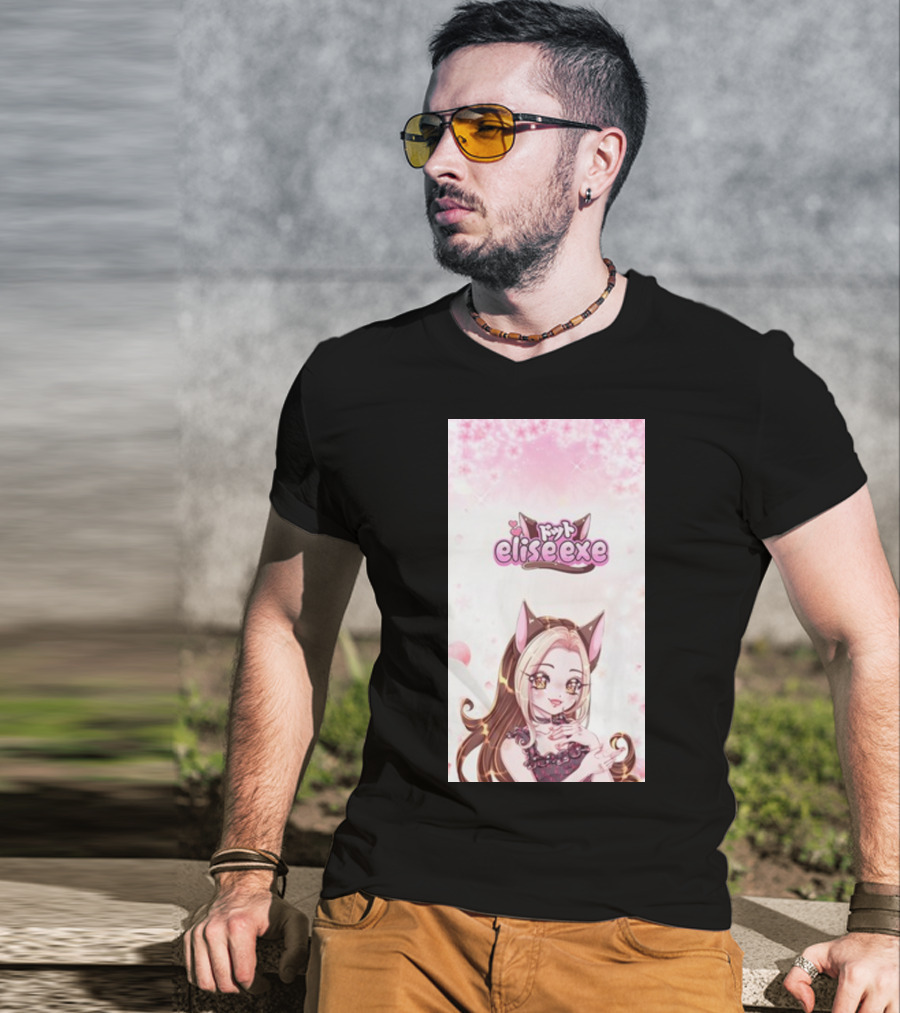 Elisedotexe Elise Exe Manga Character Aesthetic With Cat Ears And Sakura Blossoms T-Shirt