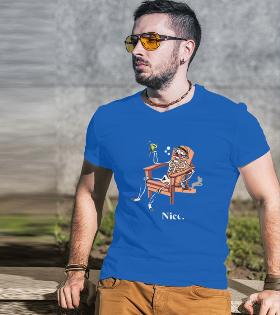 Ted Nivison Nice Skeleton In Beach Chair With Drink T-Shirt