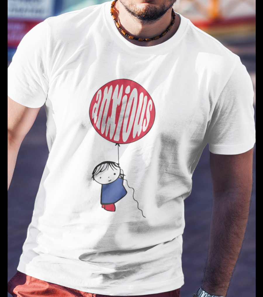 Anxious Balloon Child Holding Red Balloon With White Anxious Text T-Shirt