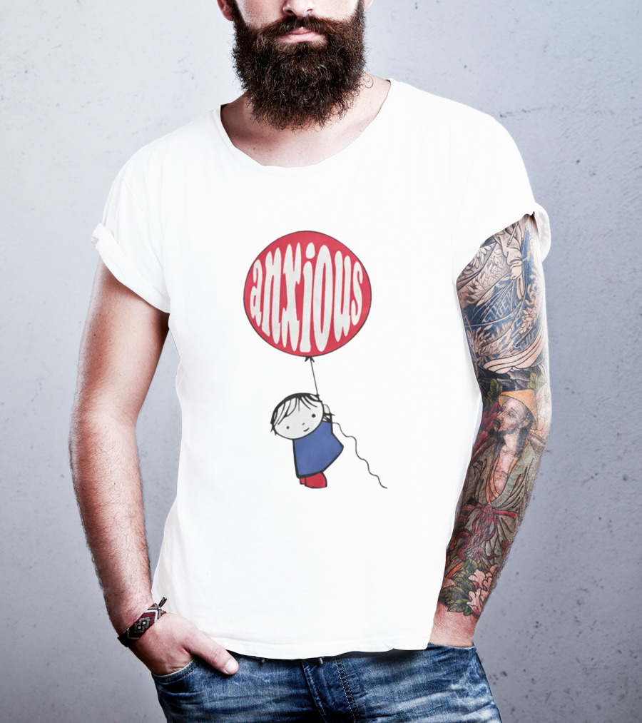 Anxious Balloon Child Holding Red Balloon With White Anxious Text T-Shirt
