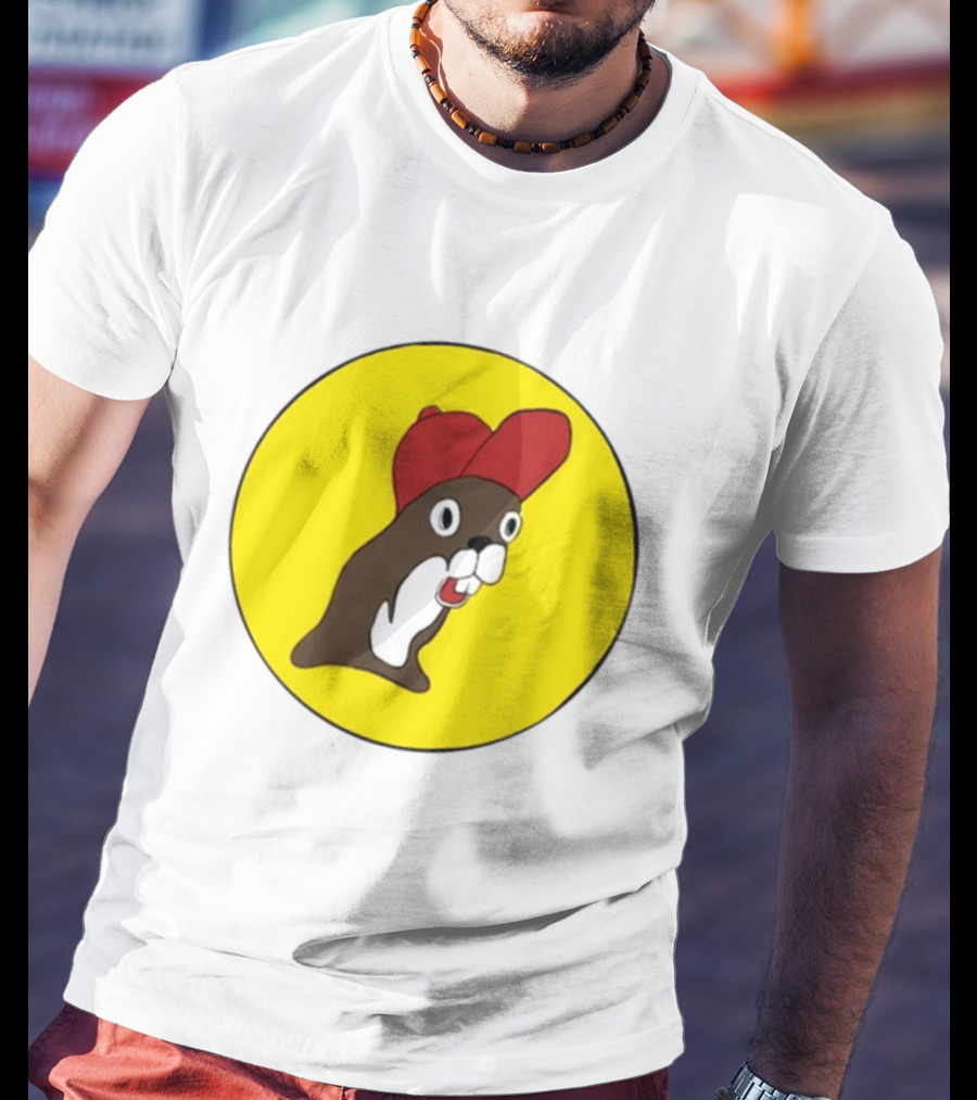 Baby Genius Beaver Red Cap Yellow Circle Buc-ee's Cup T-Shirt