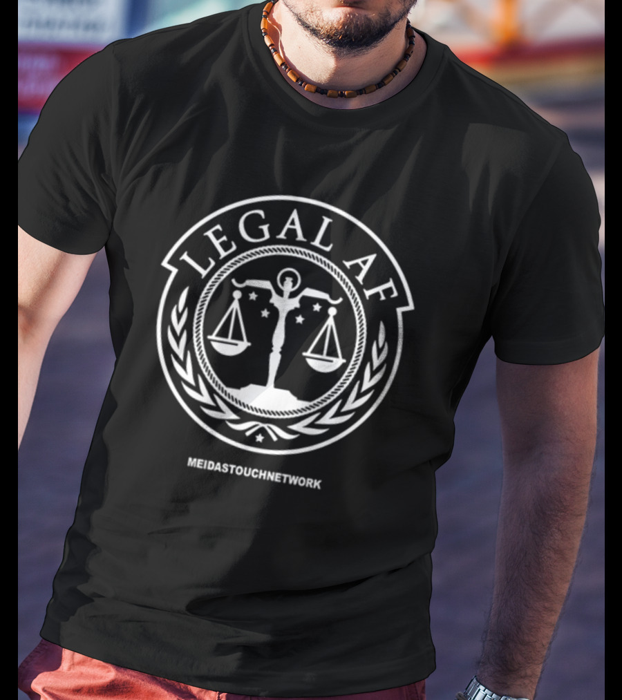 LEGAL AF Meidastouch Network Custom Navy Logo Scales And Stars T-Shirt