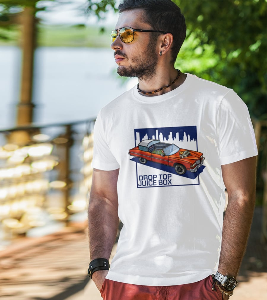 Droptop Juicebox Convertible With City Skyline In Background T-Shirt