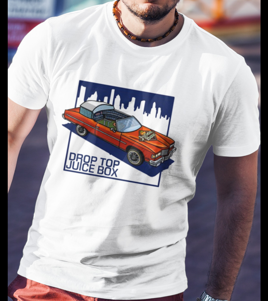 Droptop Juicebox Convertible With City Skyline In Background T-Shirt